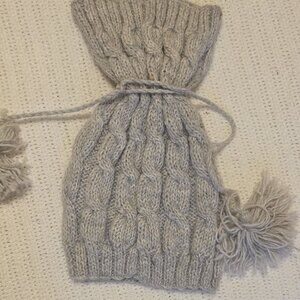 Hand-Made Alpaca Cable Knit Cap with Long Tassels – Gray – Unique & Whimsical ✨